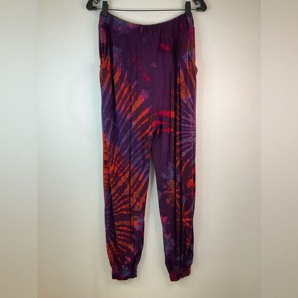 HAREM PANTS Women's Pants Red Purple Tie Dye Elastic Waist Pockets Small - Picture 2 of 8